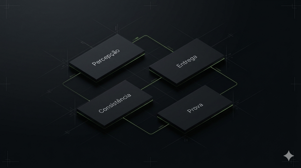 Sistema premium da Brandframe com percepção, entrega, consistência e prova para posicionamento de marca premium